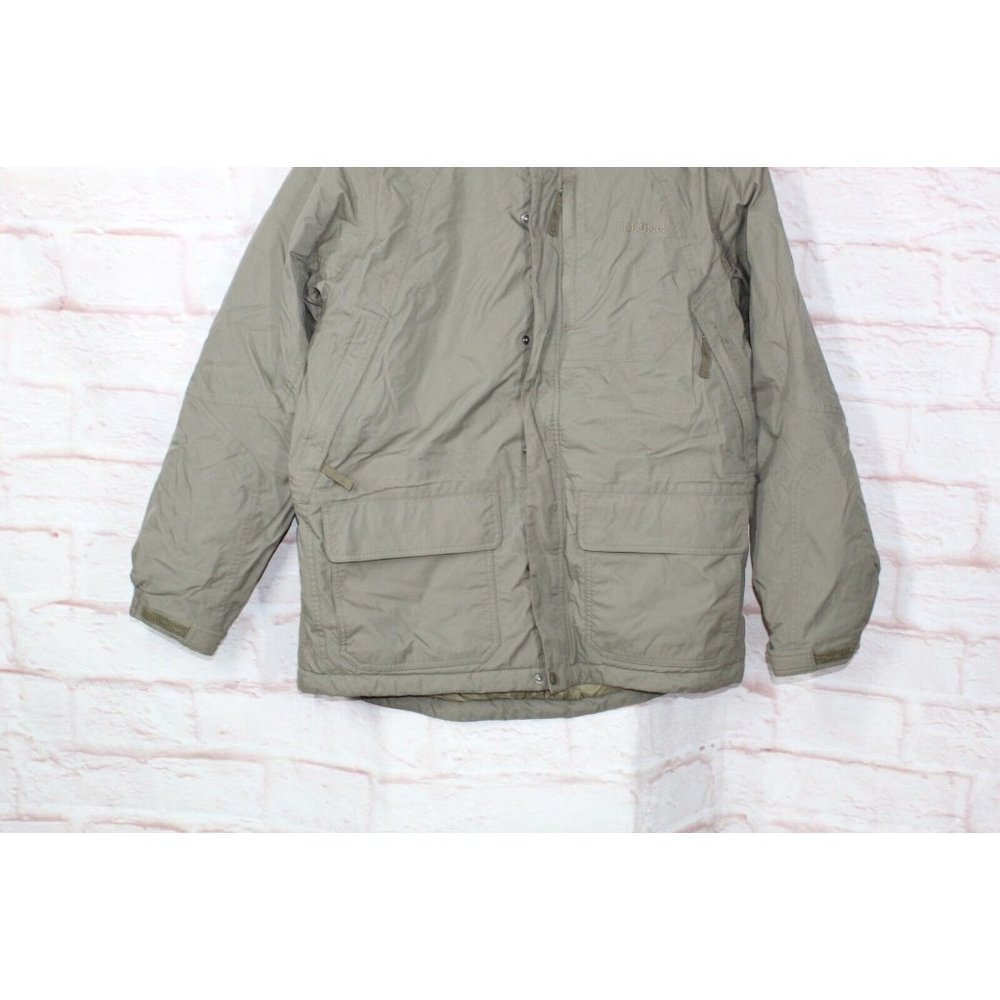 Vintage LL Bean Green Nylon Lined Zip Snaps Insulated Hooded Jacket Size L - Picture 2 of 9